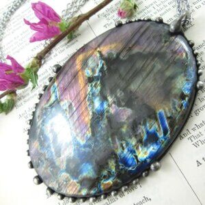Artisan Etsy Callisto Jewelry Huge Rainbow Labradorite Crystal Pendant Necklace